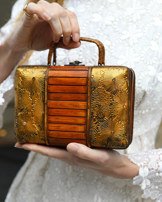 Vintage Bamboo And Embossed Floral Box Bag