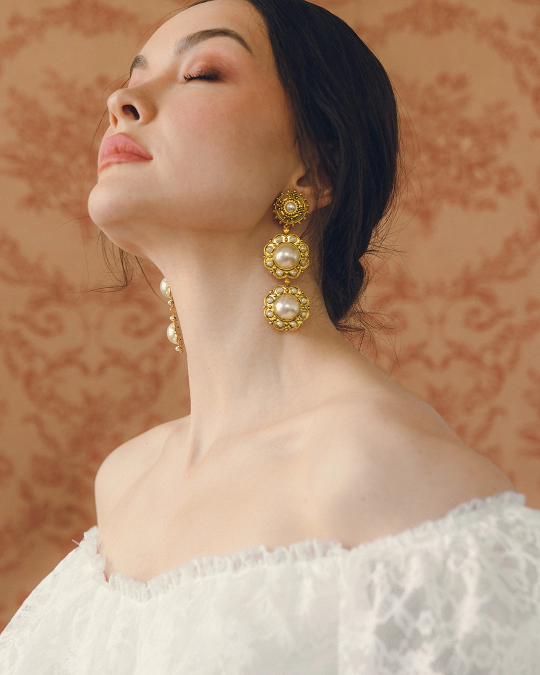 Vintage Baroque Revival Double-Drop Pearl Earrings