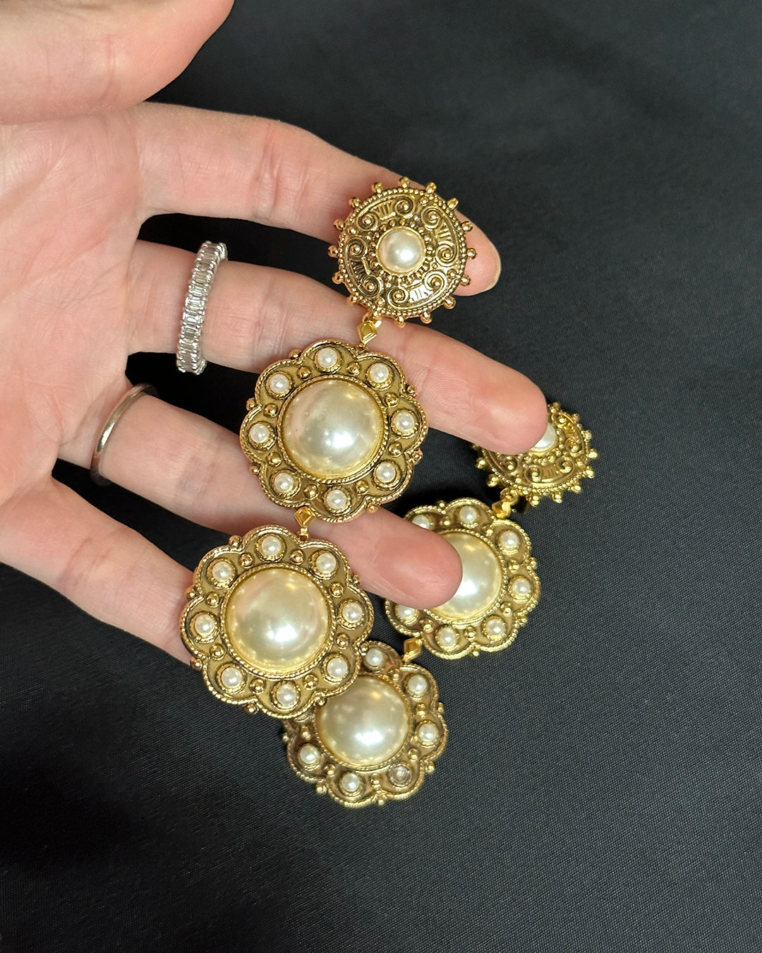 Vintage Baroque Revival Double-Drop Pearl Earrings