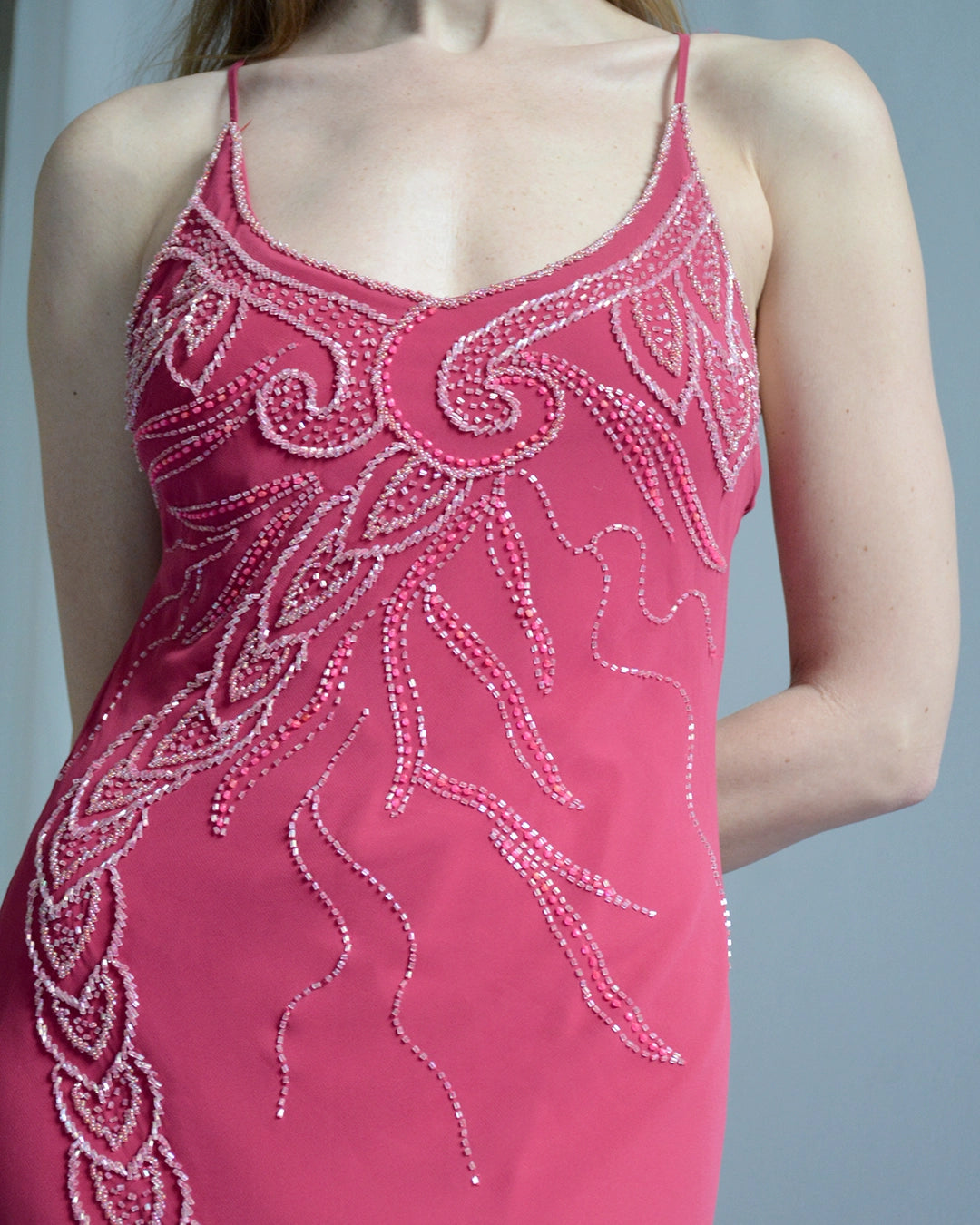 Vintage Bias-Cut Open-Back Beaded Mermaid Gown