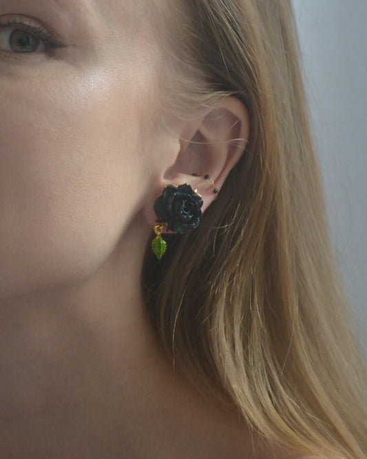 VINTAGE BLACK ROSE EARRINGS