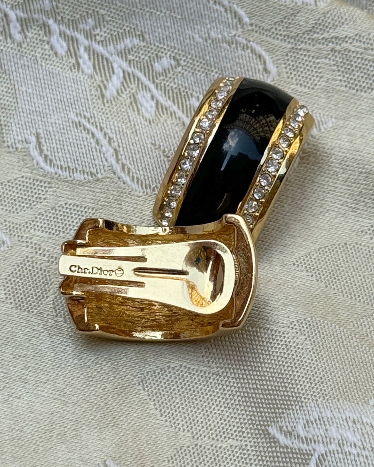 Vintage Christian Dior Black Enamel Half Hoop Earrings