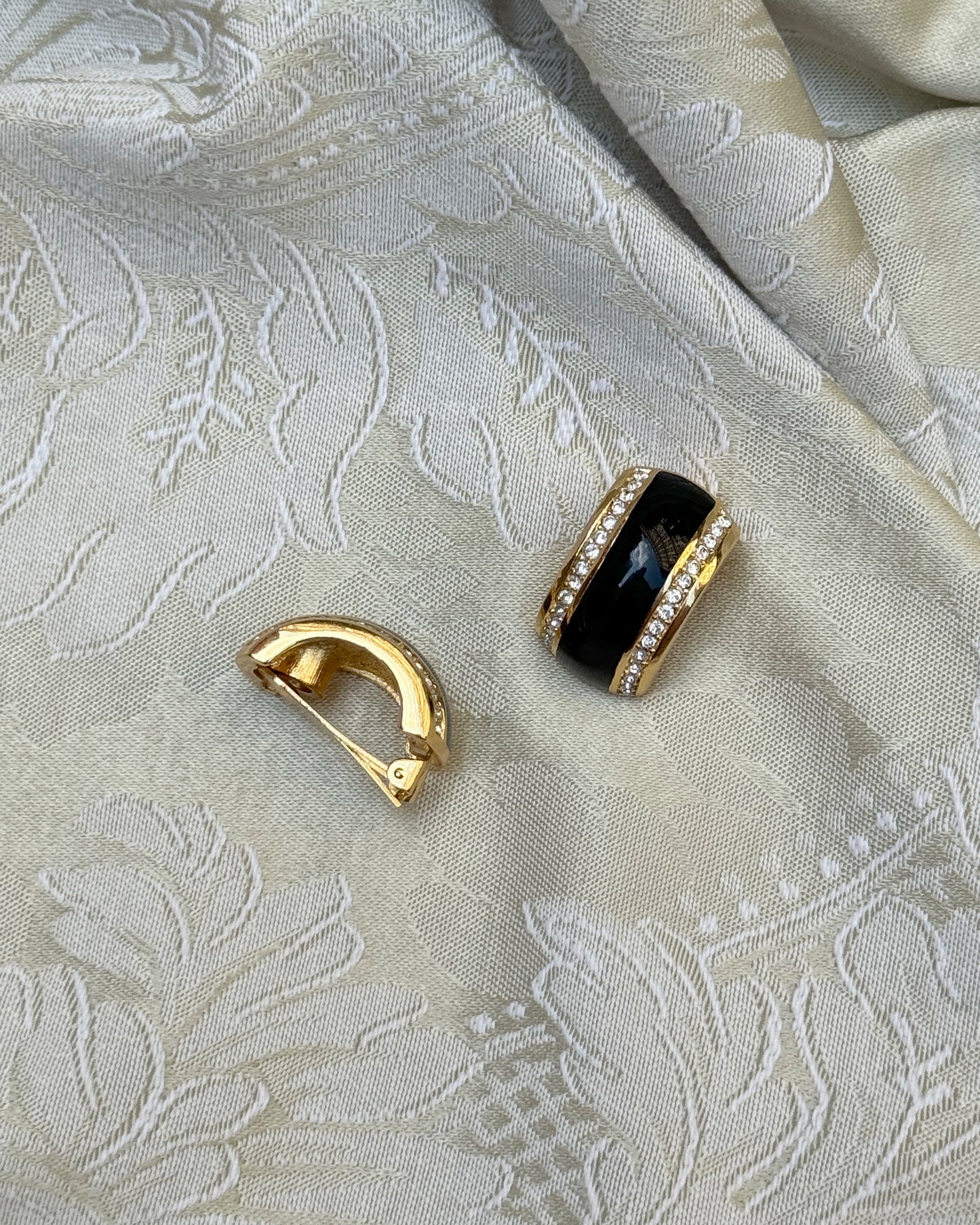 Vintage Christian Dior Black Enamel Half Hoop Earrings