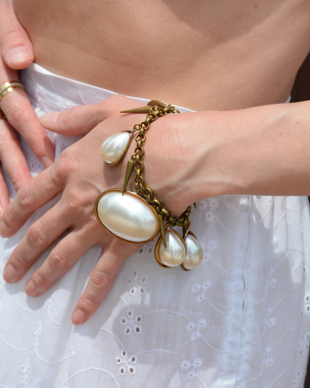 Vintage Chunky Pearl Charm Bracelet