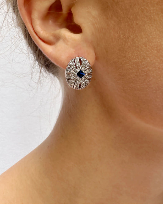 Vintage Diamond & Tanzanite Filigree Stud Earrings