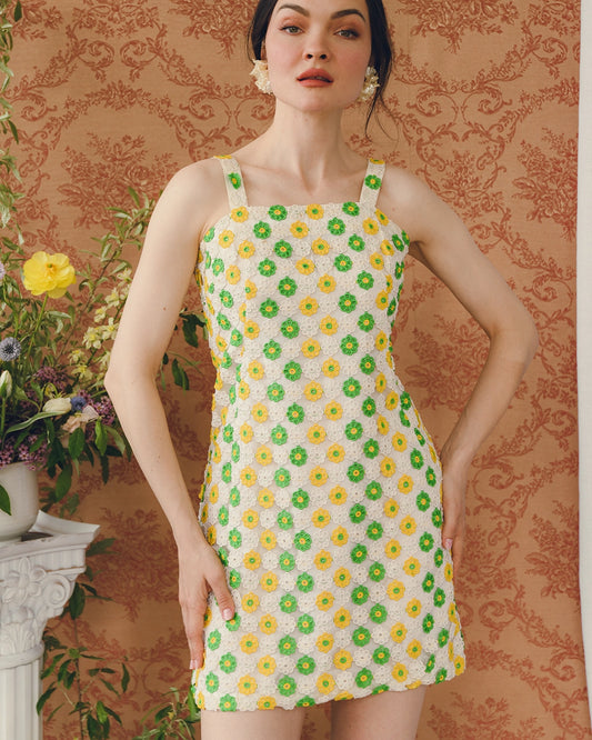 Early 1960s Daisy Crochet Minidress