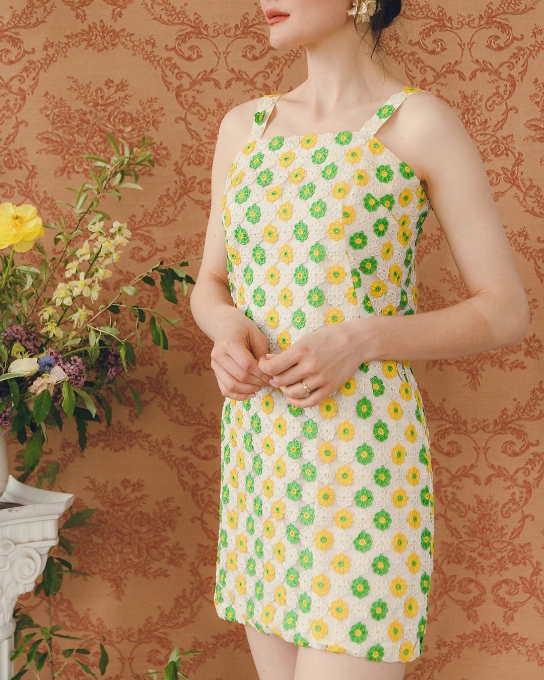 Early 1960s Daisy Crochet Minidress