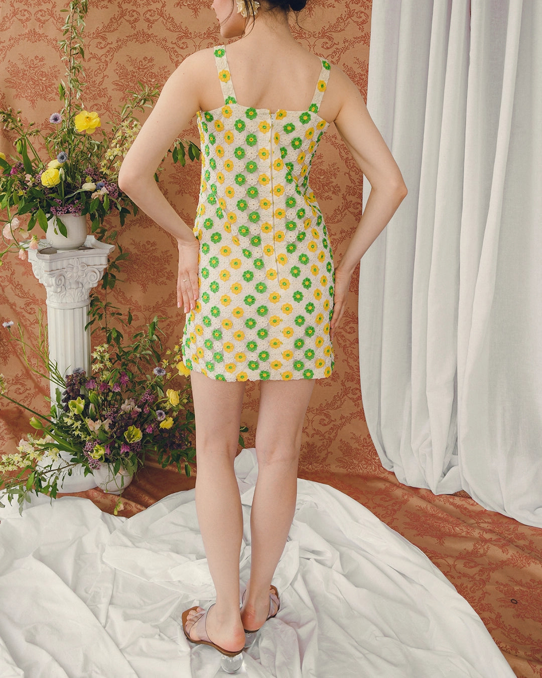 Early 1960s Daisy Crochet Minidress