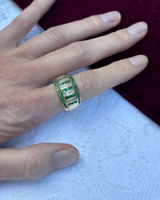 Private for Liz - Vintage Emerald And Diamond Gold Bombe Ring