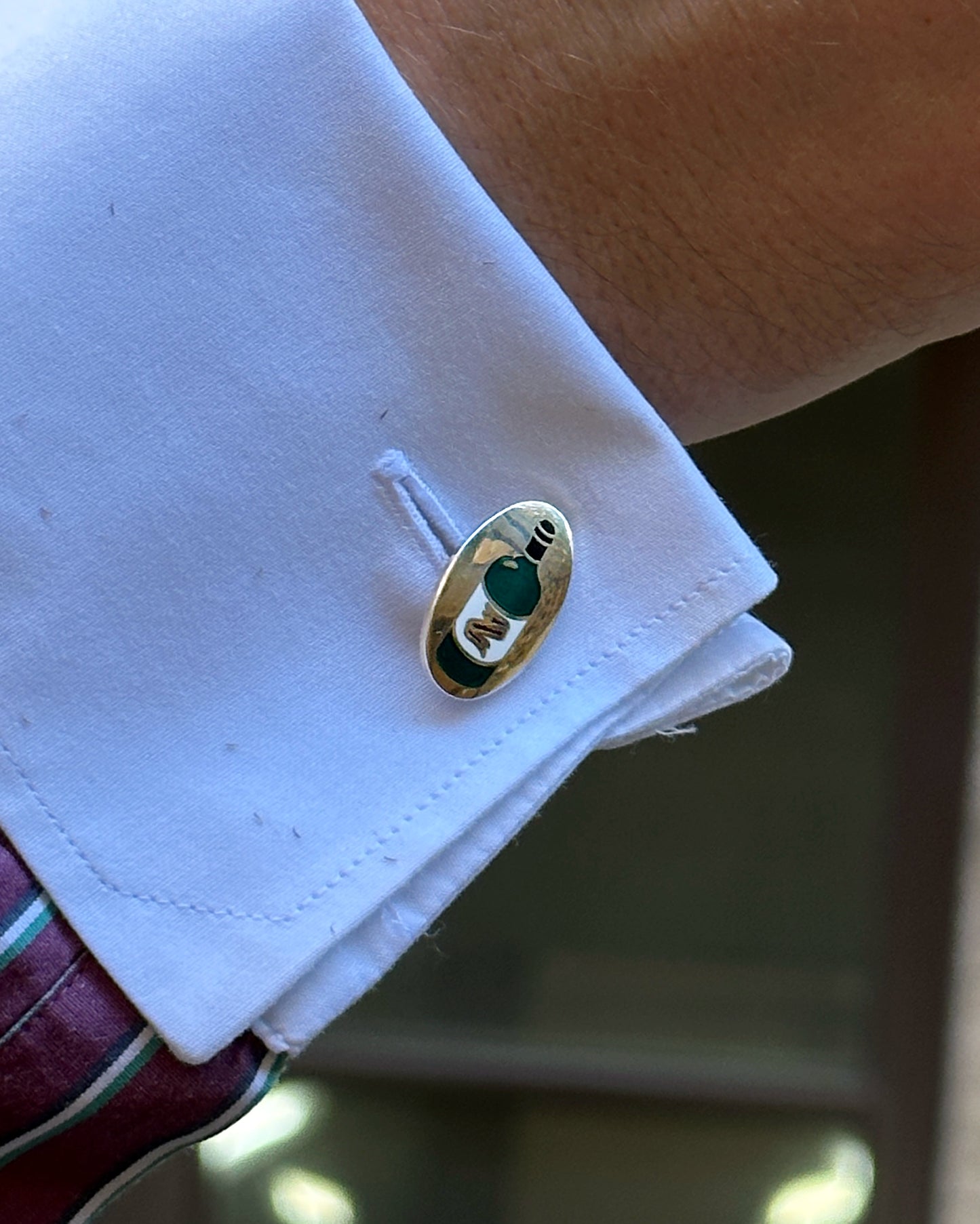 Vintage English Wine Bottle Cufflinks, Enameled Sterling Silver
