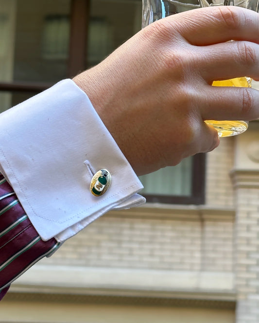 Vintage English Wine Bottle Cufflinks, Enameled Sterling Silver