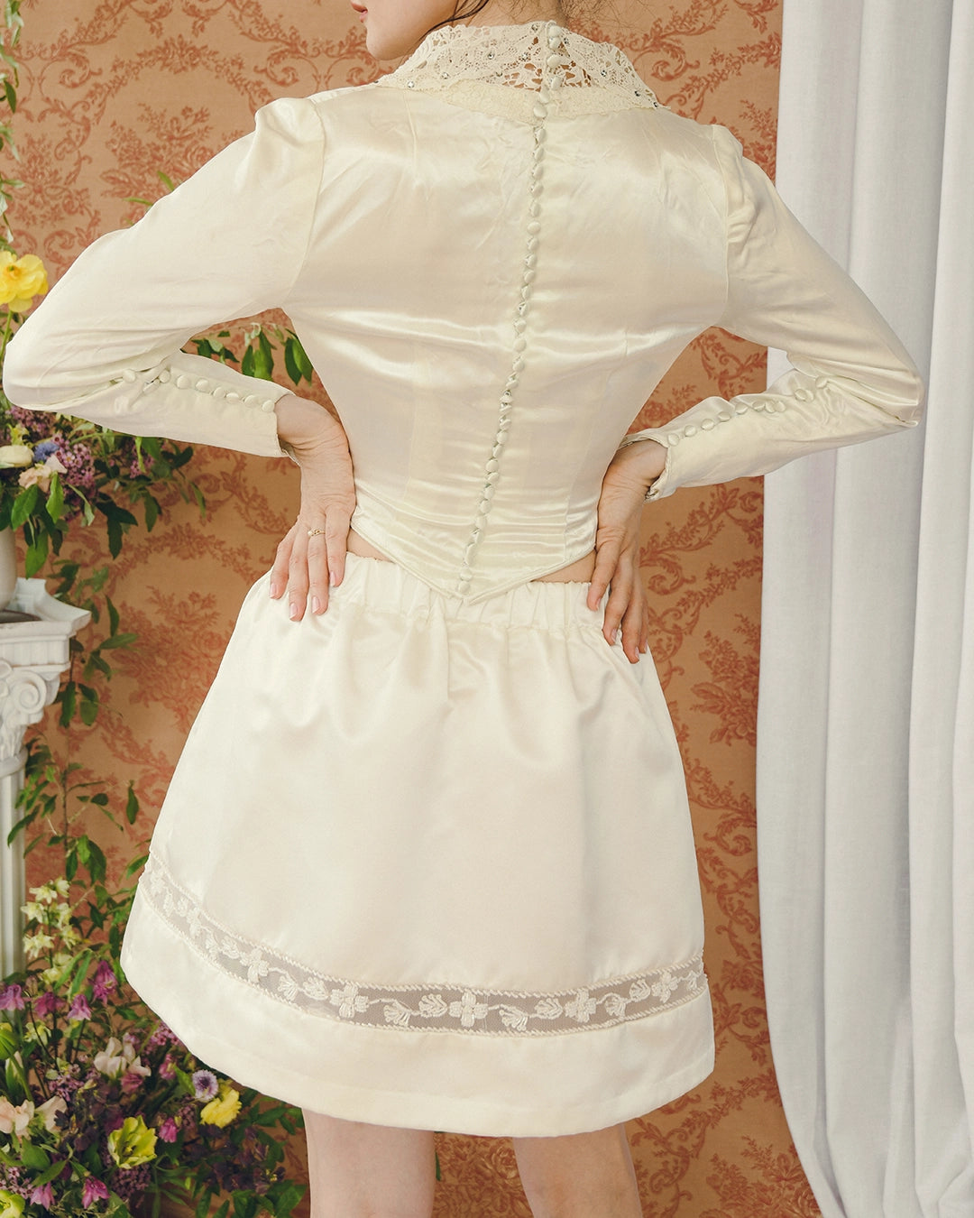 Vintage Ivory Silk Mesh-Inset Miniskirt
