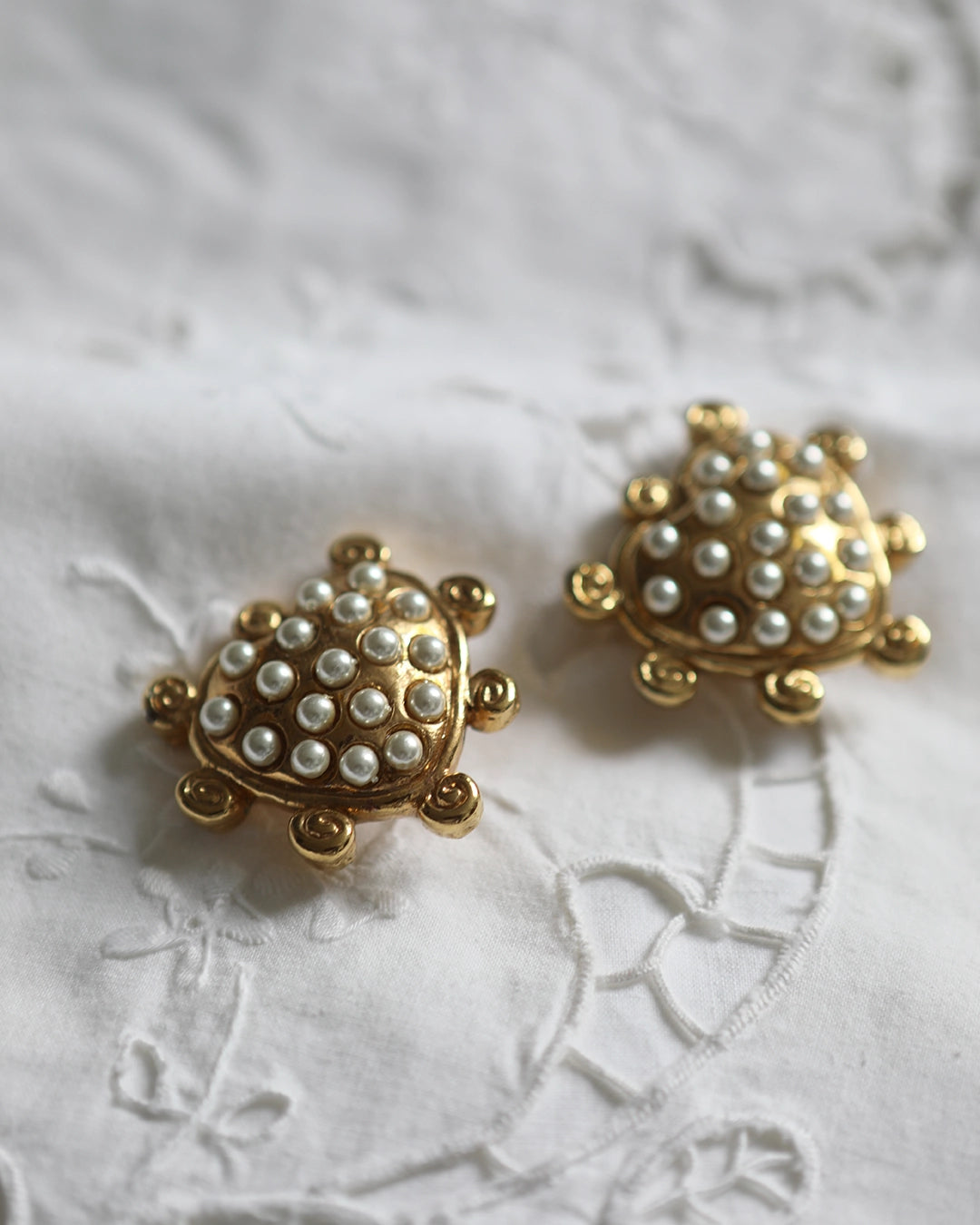 Vintage Jacky De G Gold And Pearl Heart Earrings