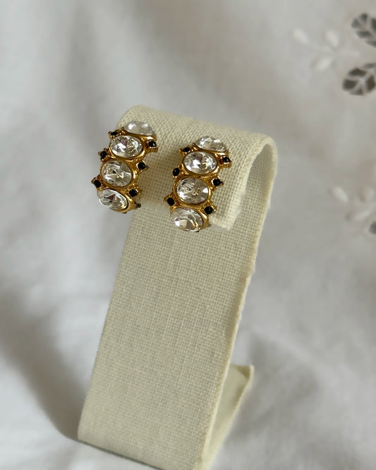 Vintage Oval-Cut Crystal Half Hoop Earrings