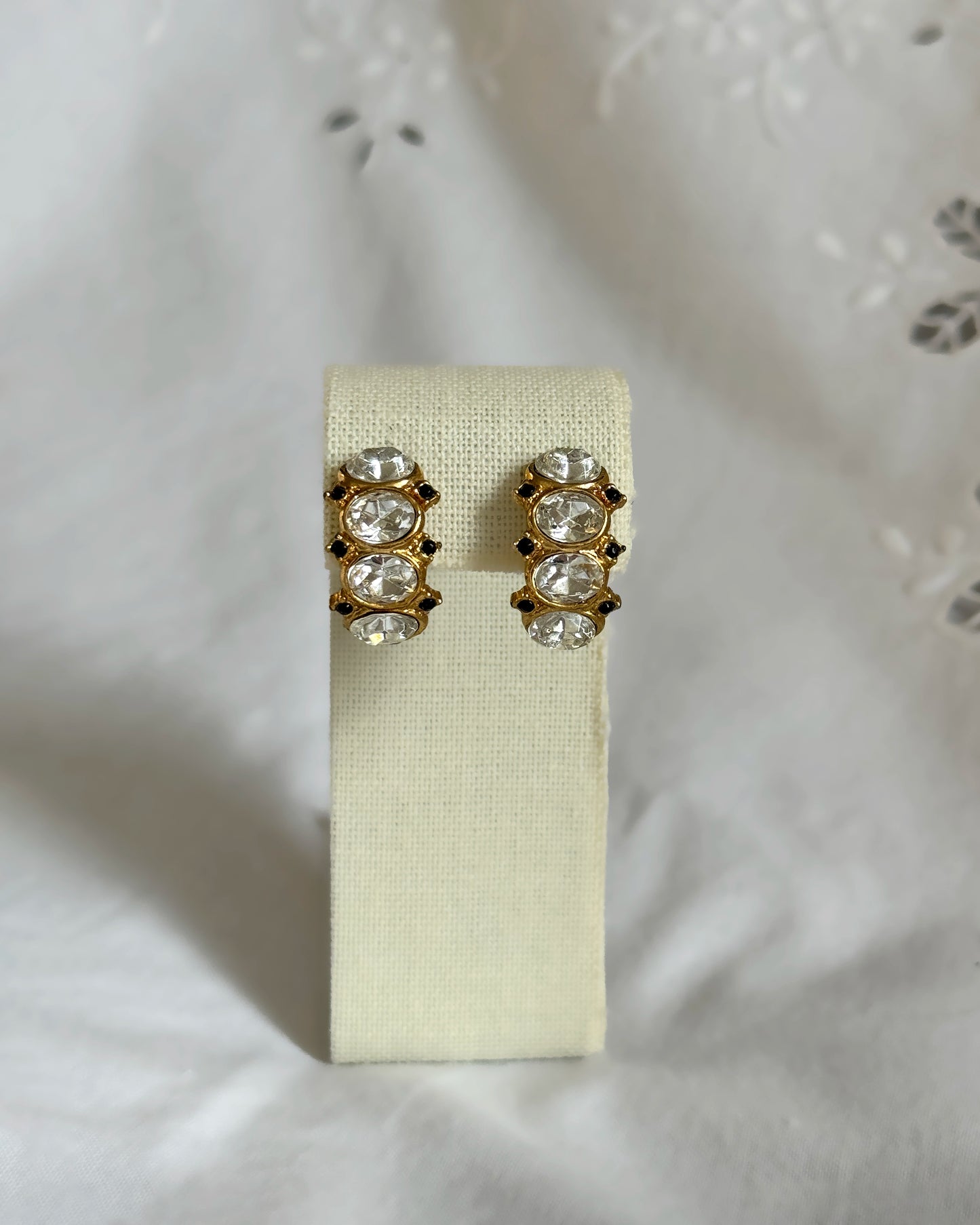 Vintage Oval-Cut Crystal Half Hoop Earrings