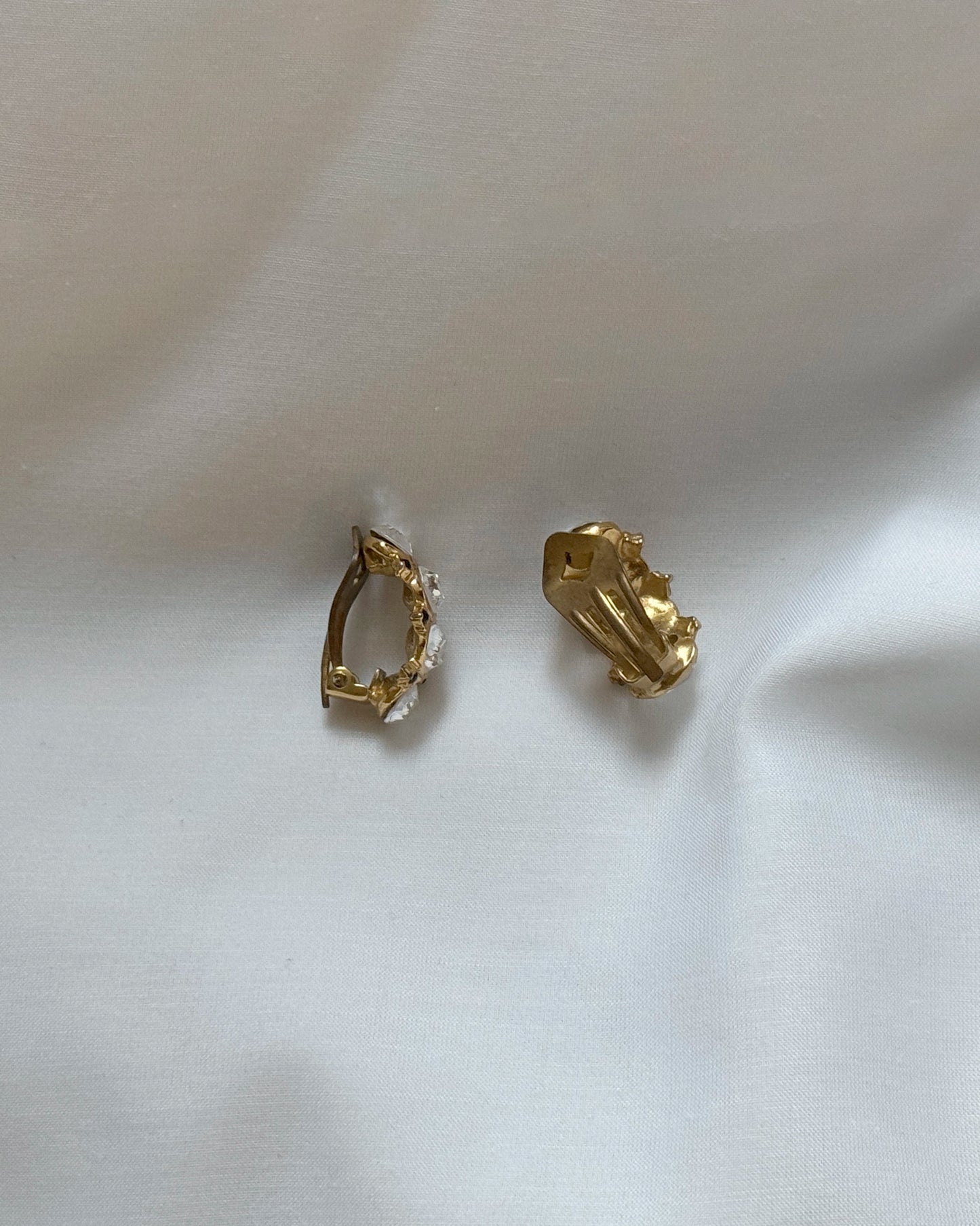 Vintage Oval-Cut Crystal Half Hoop Earrings