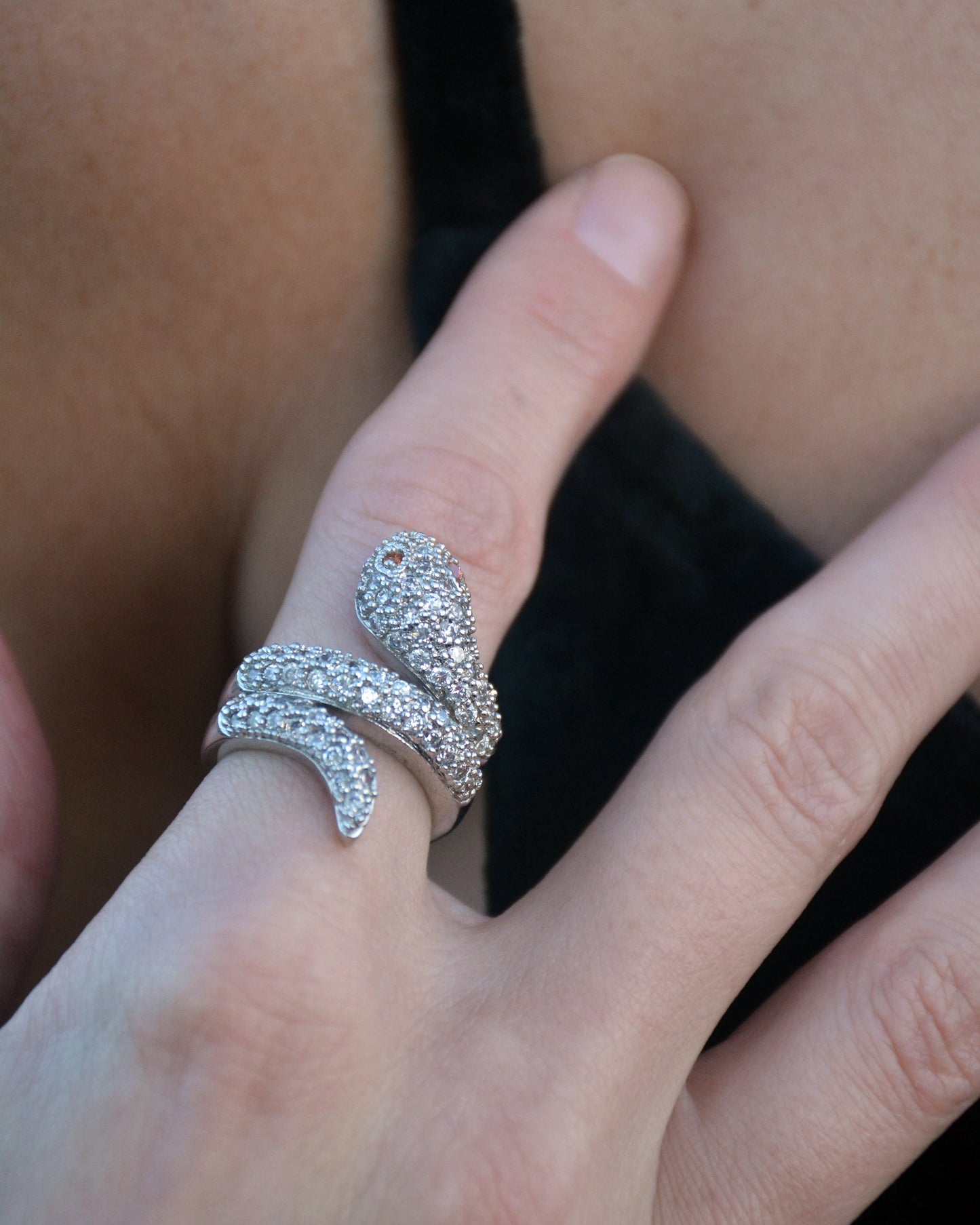 Vintage Pavé Crystal Snake Ring