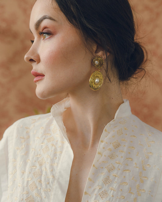 Vintage Pearl-Set Baroque Revival Drop Earrings