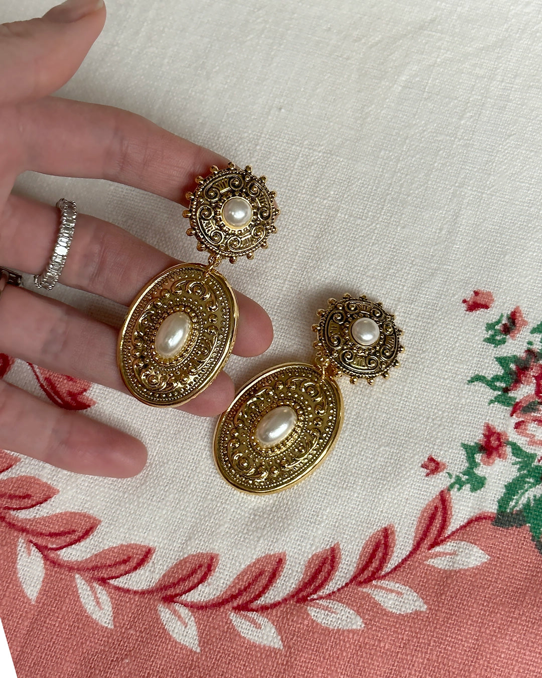 Vintage Pearl-Set Baroque Revival Drop Earrings
