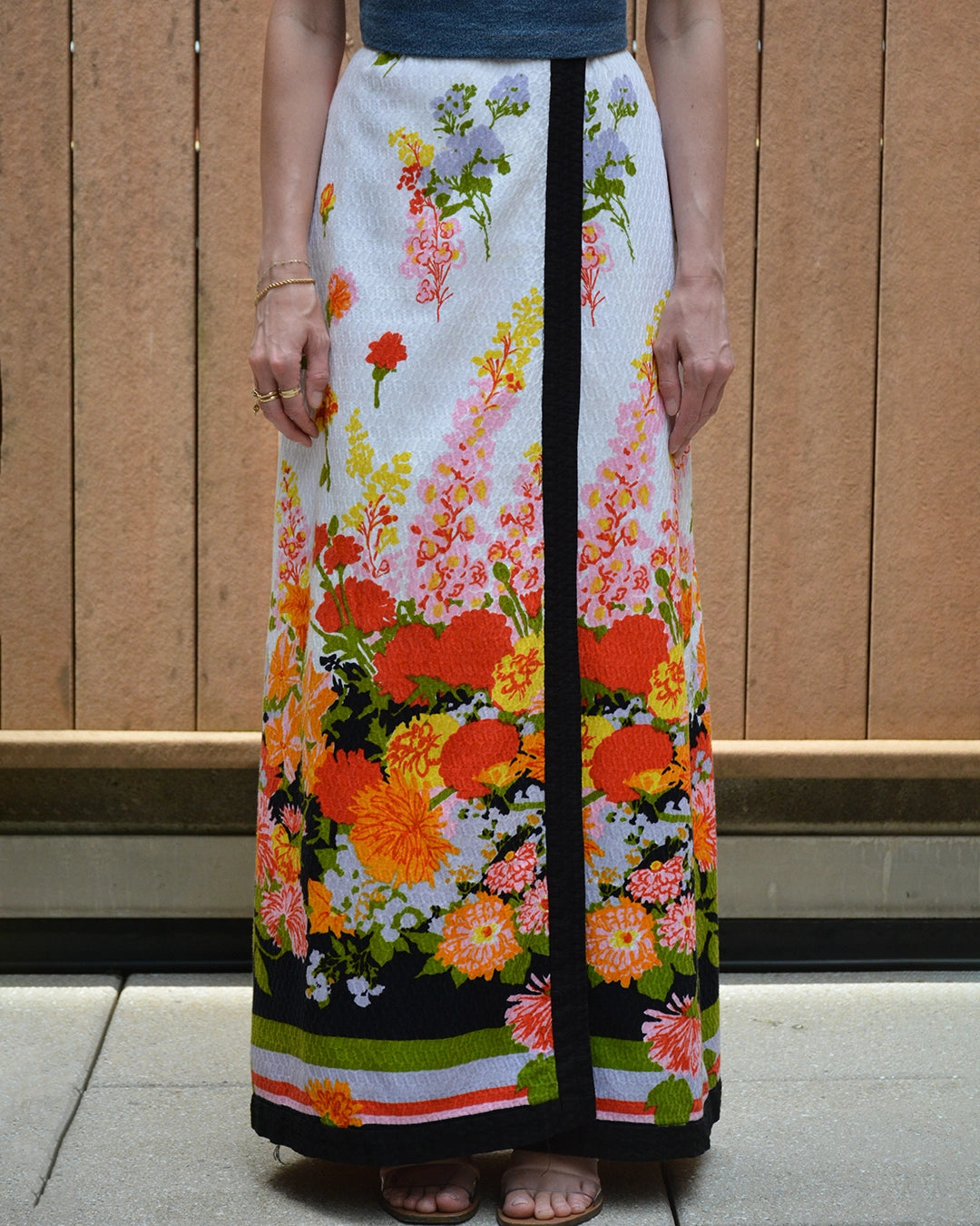 Vintage Printed Floral Cotton Pique Wrap Skirt