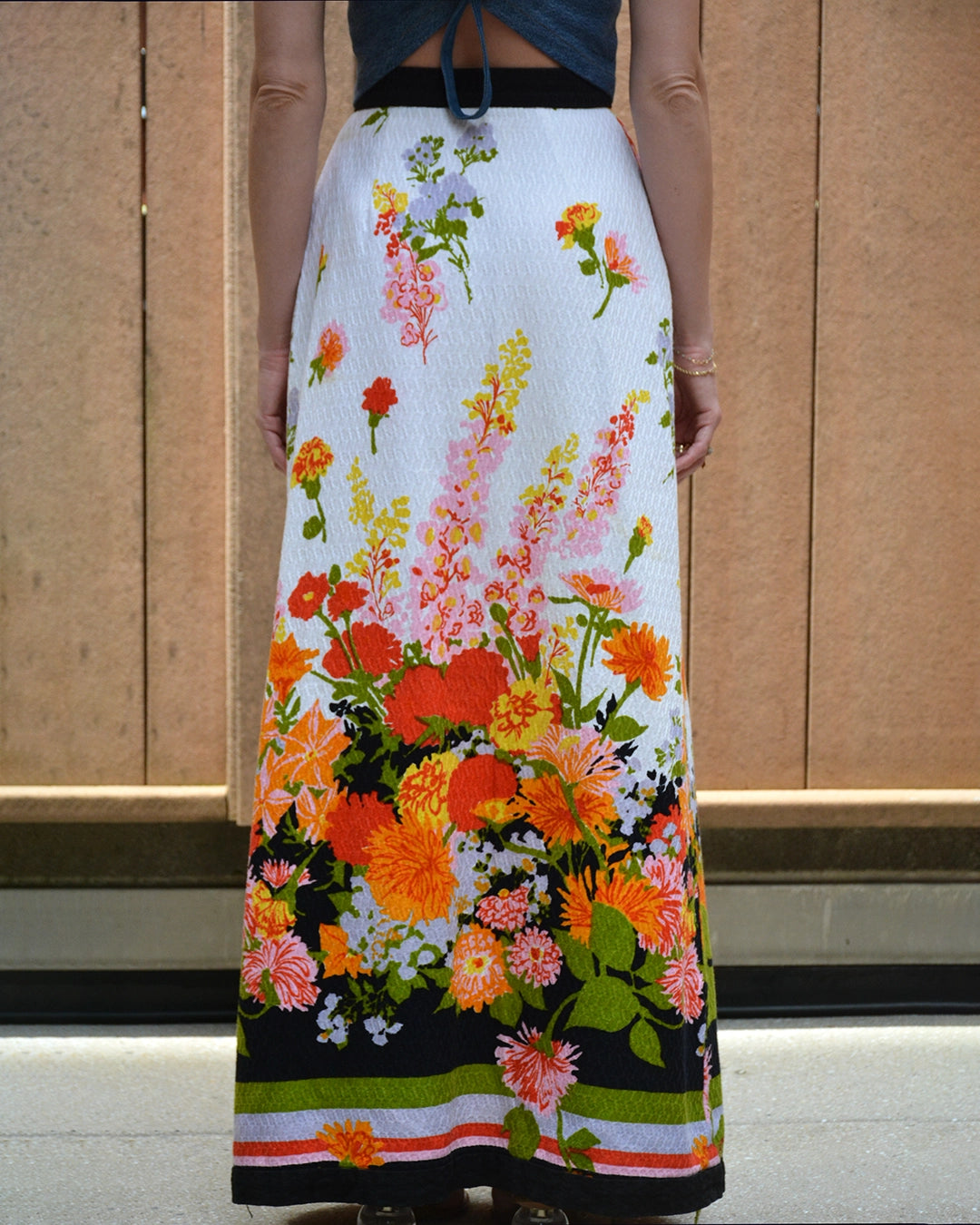 Vintage Printed Floral Cotton Pique Wrap Skirt