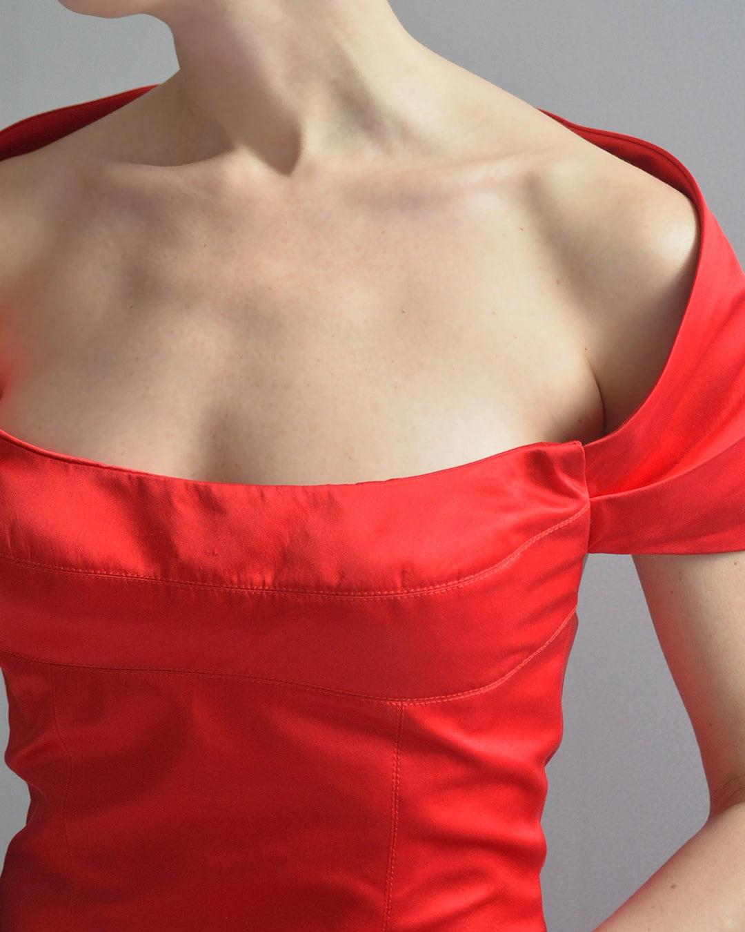 Vintage Richard Tyler Couture Portrait Neckline Satin Gown