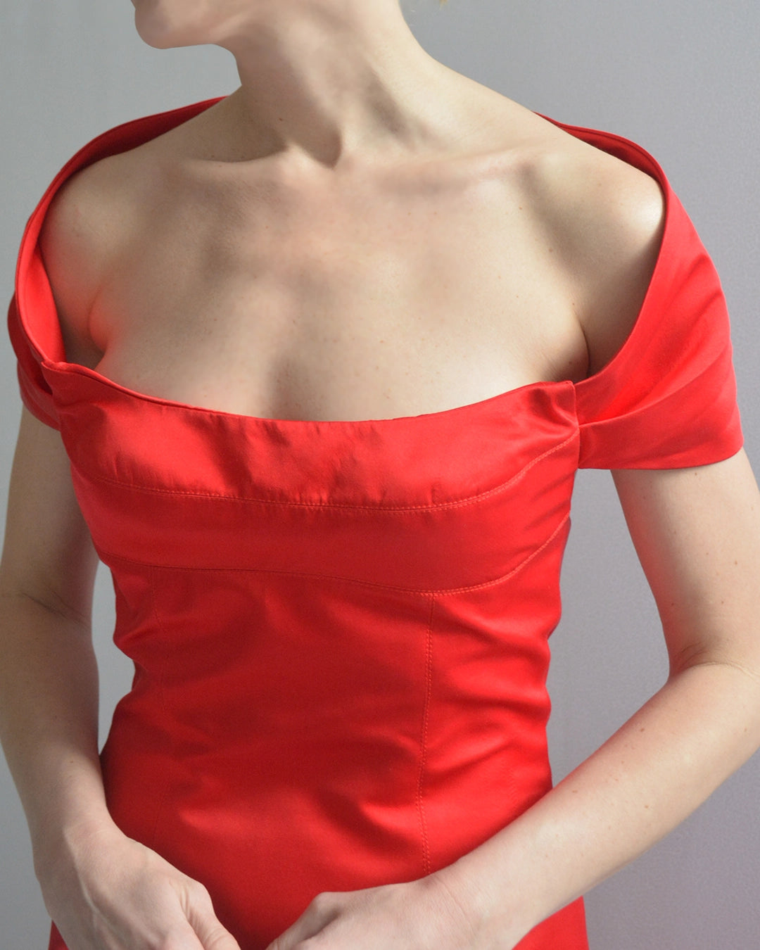 Vintage Richard Tyler Couture Portrait Neckline Satin Gown