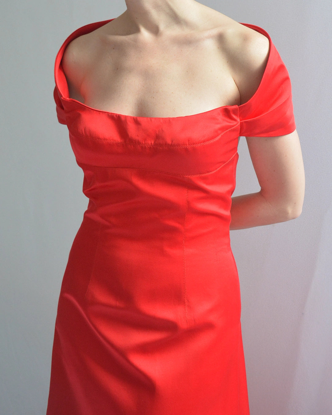 Vintage Richard Tyler Couture Portrait Neckline Satin Gown