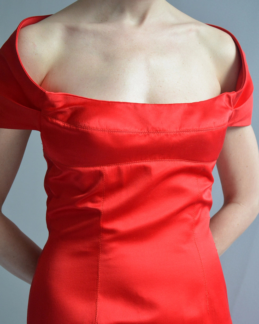 Vintage Richard Tyler Couture Portrait Neckline Satin Gown