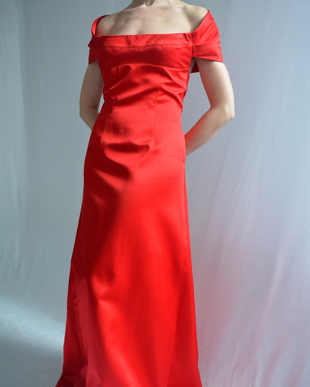 Vintage Richard Tyler Couture Portrait Neckline Satin Gown