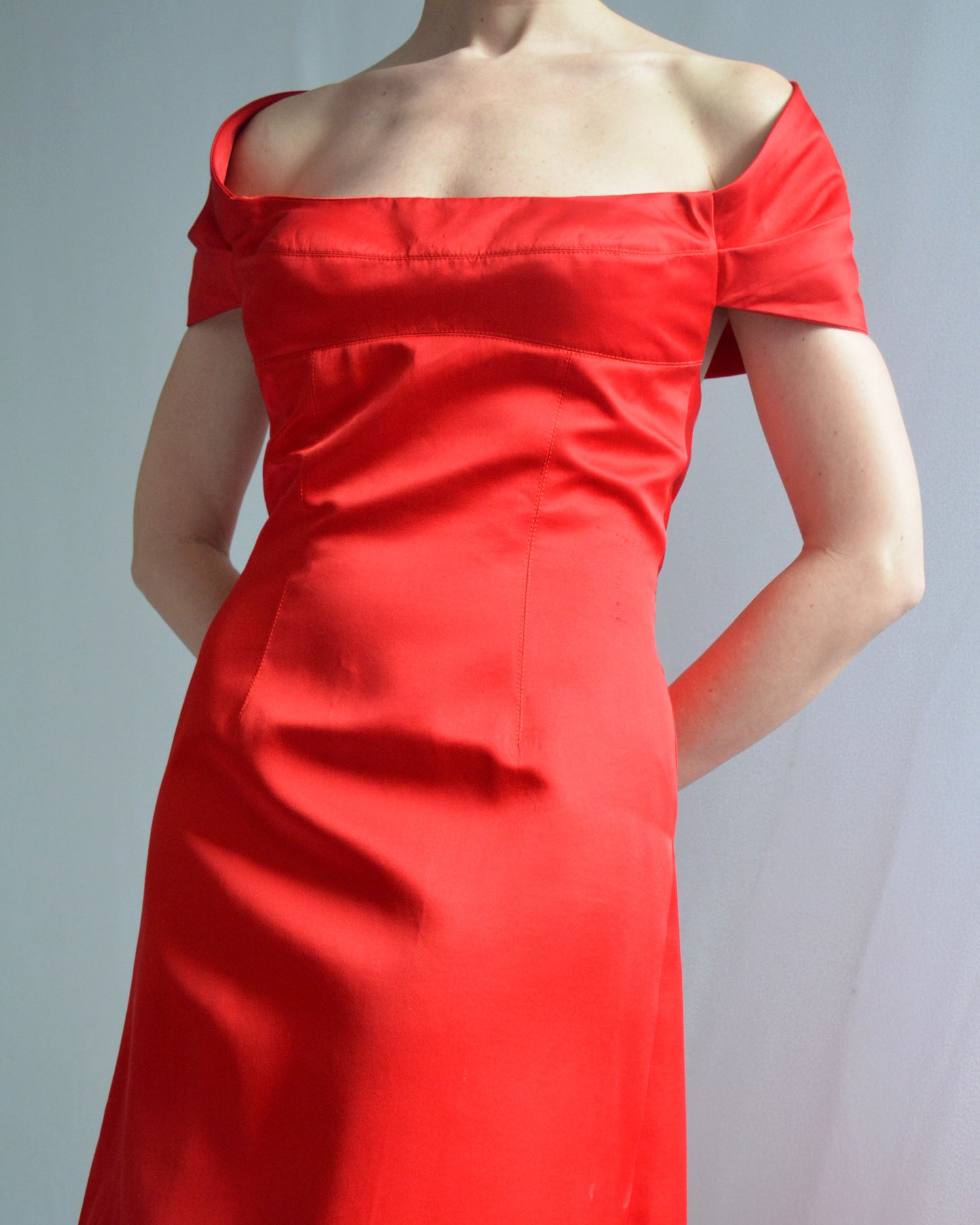 Vintage Richard Tyler Couture Portrait Neckline Satin Gown