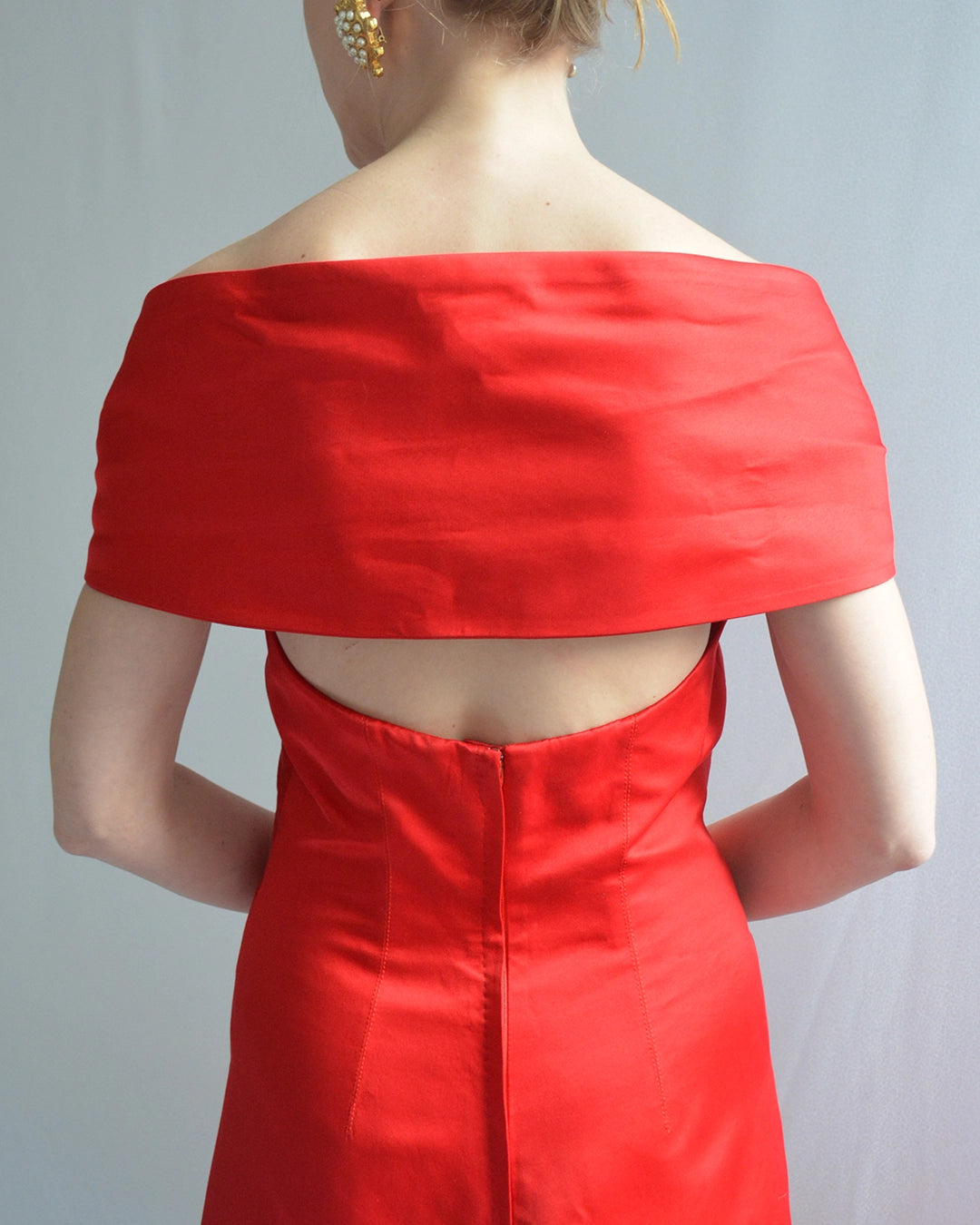 Vintage Richard Tyler Couture Portrait Neckline Satin Gown