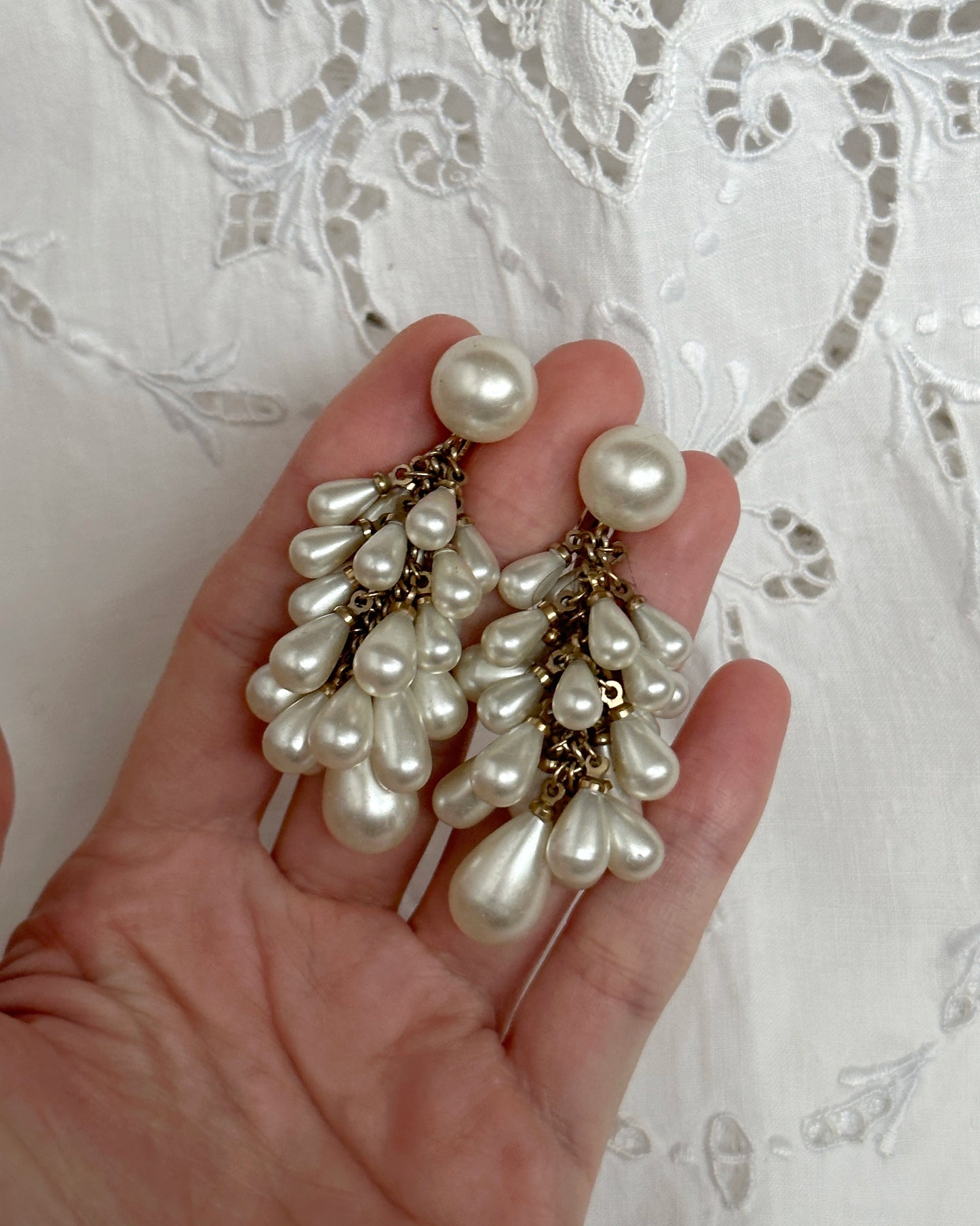 VINTAGE TEARDROP PEARL CASCADE TASSEL EARRINGS