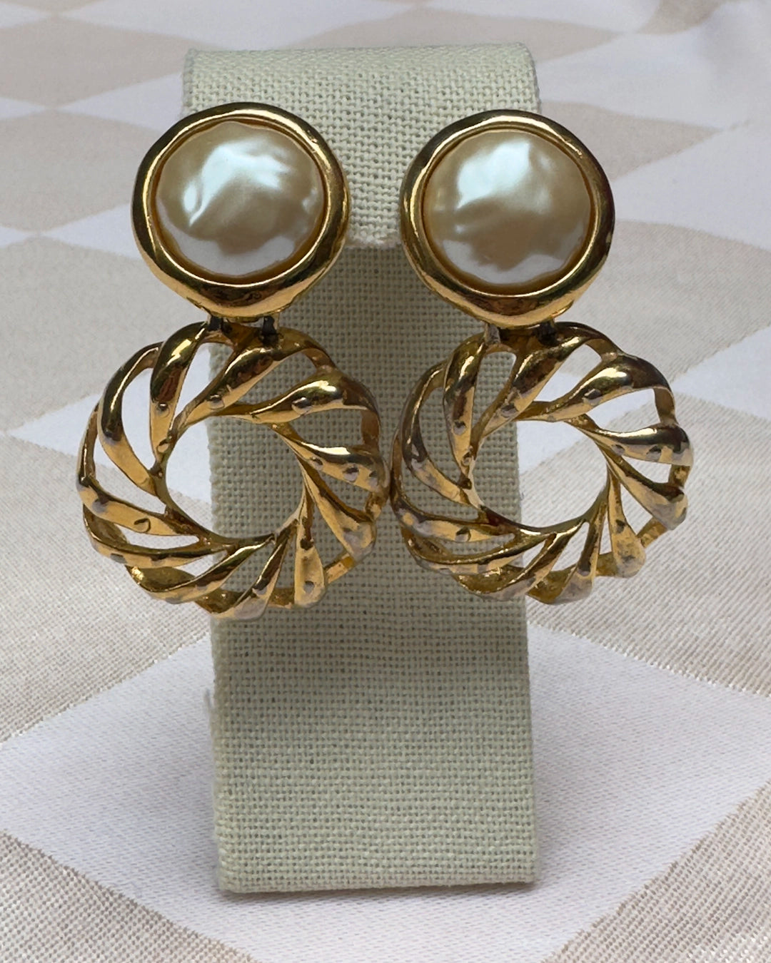 Vintage Twisted Gold And Pearl Drop Earrings