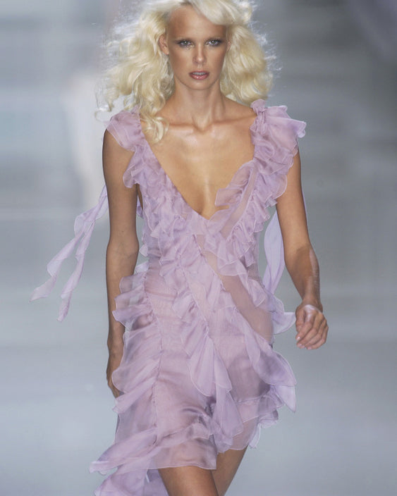 Vintage Versace Spring 2004 Silk Chiffon Ruffle Dress