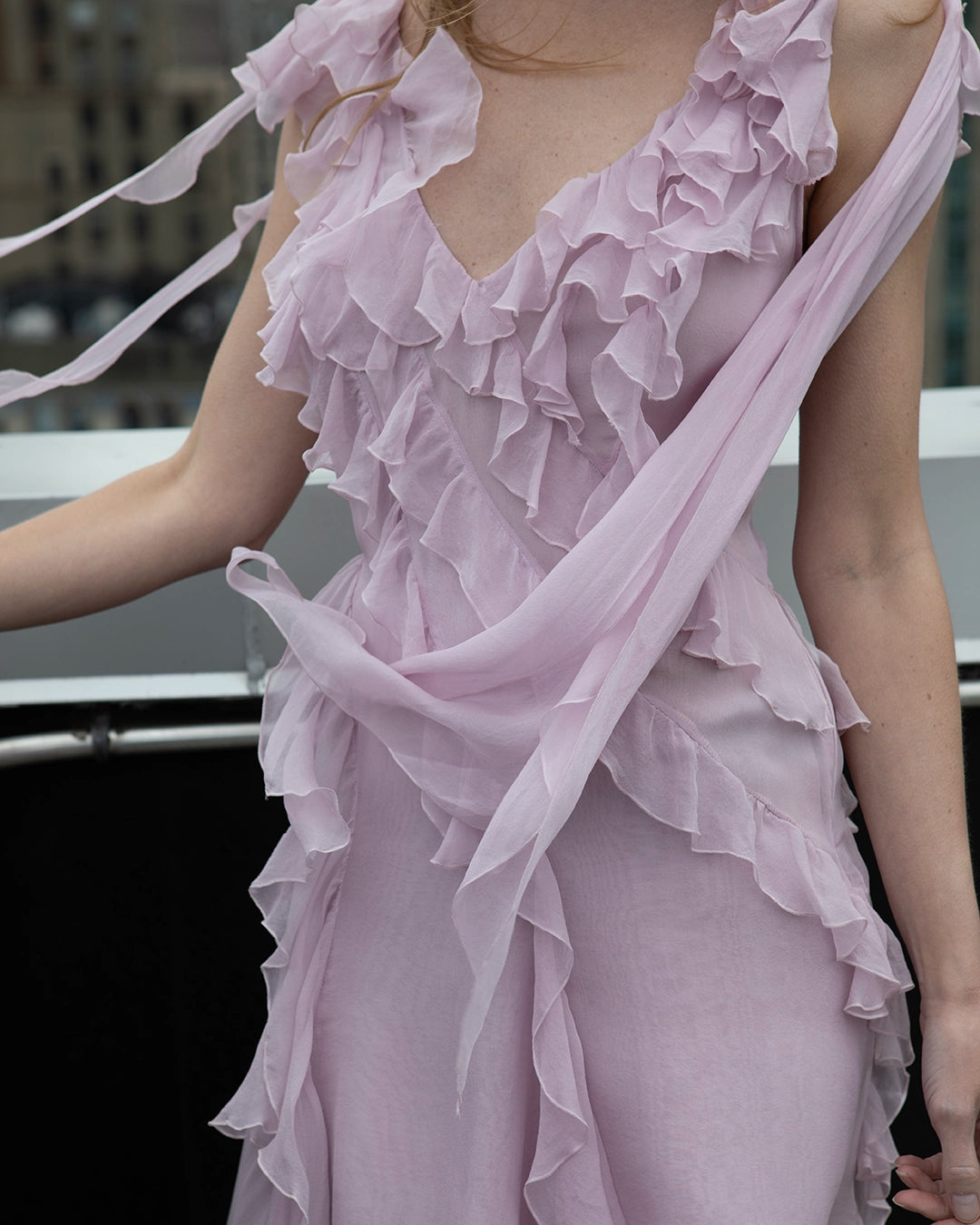 Vintage Versace Spring 2004 Silk Chiffon Ruffle Dress