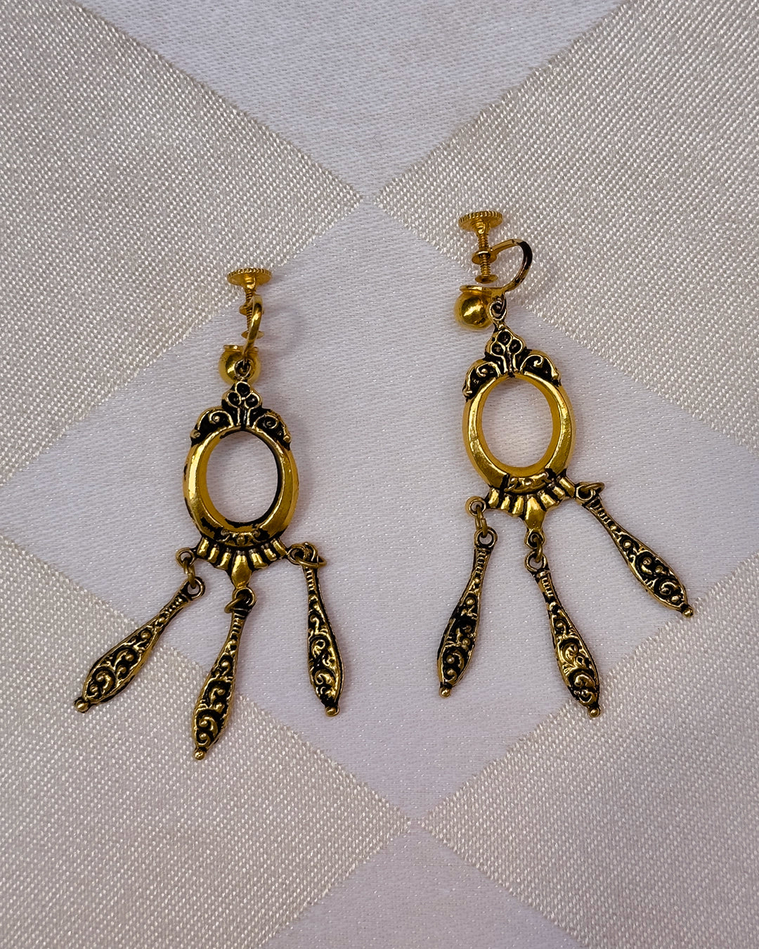 Vintage Victorian-Style Gold Girandole Chandelier Earrings