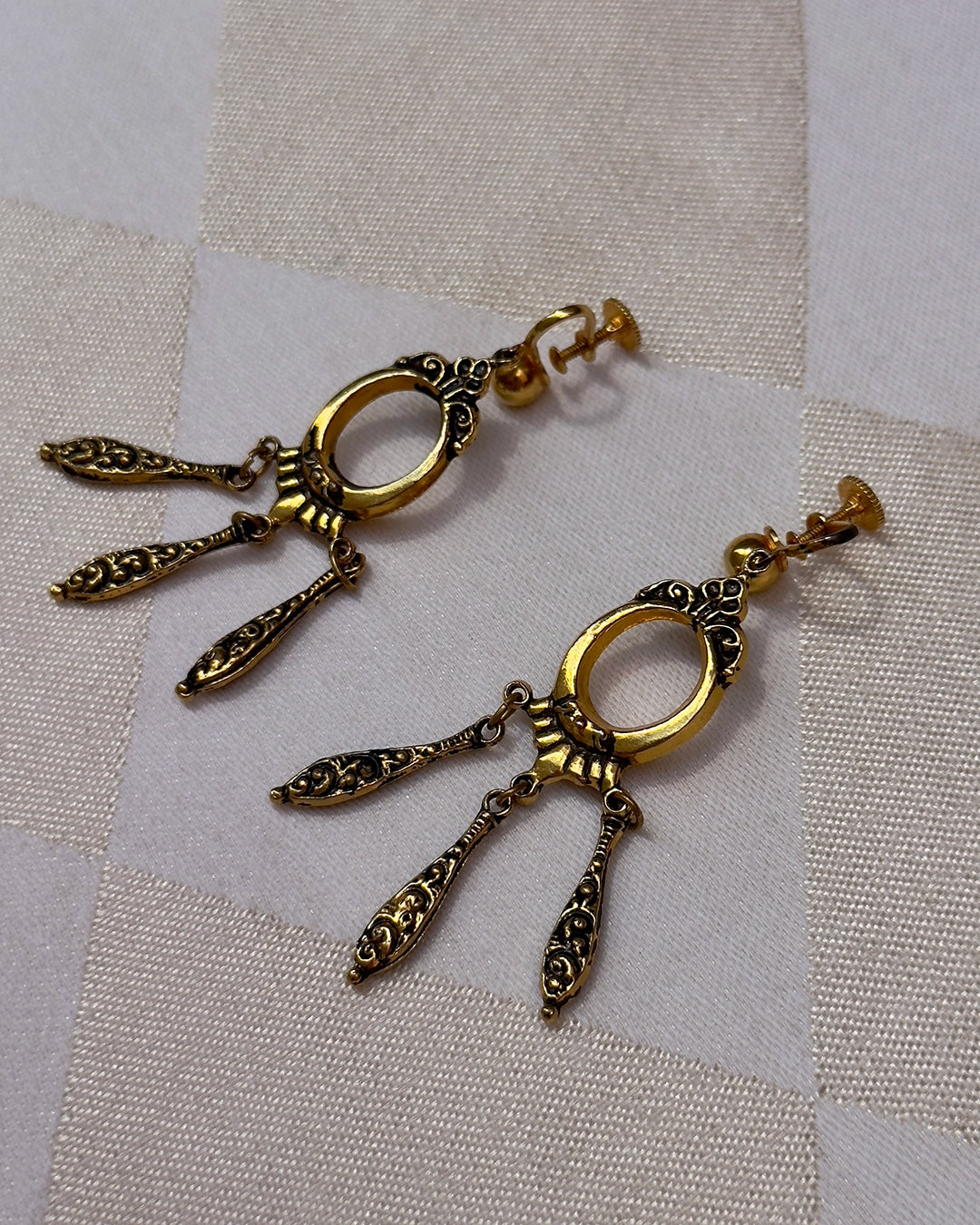 Vintage Victorian-Style Gold Girandole Chandelier Earrings