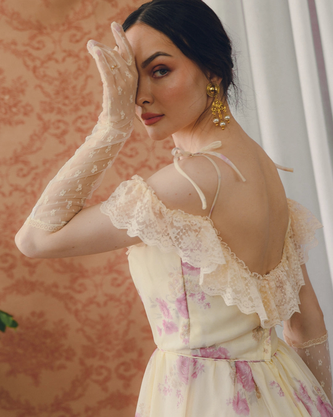 Vintage Watercolor Floral Off-The-Shoulder Maxidress