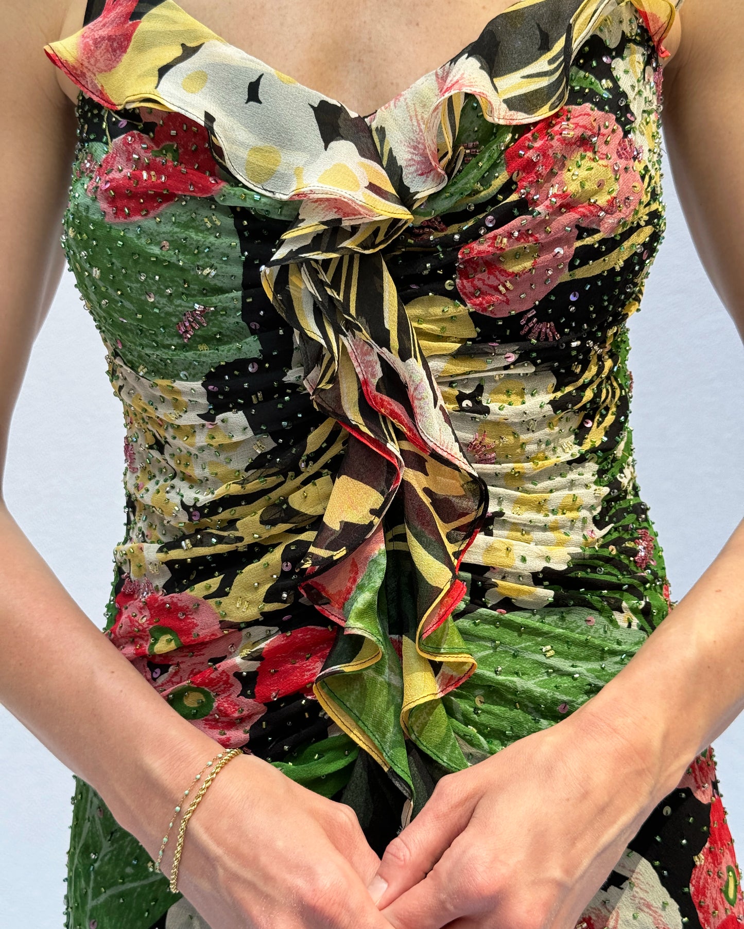 Vintage Y2K Bias-Cut Beaded Dress With Fishtail Hemline