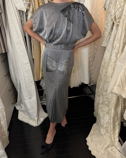 Vintage 1930s-Style Lurex Dress with Trompe L'œil Details