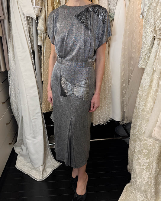 Vintage 1930s-Style Lurex Dress with Trompe L'œil Details