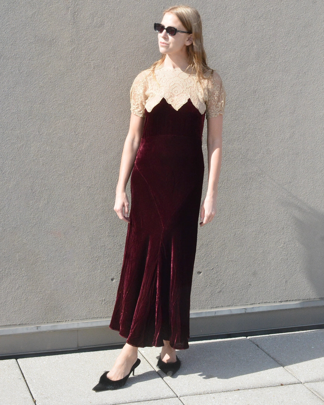 Vintage 1930s Bias-Cut Velvet and Lace Dress with Bolero