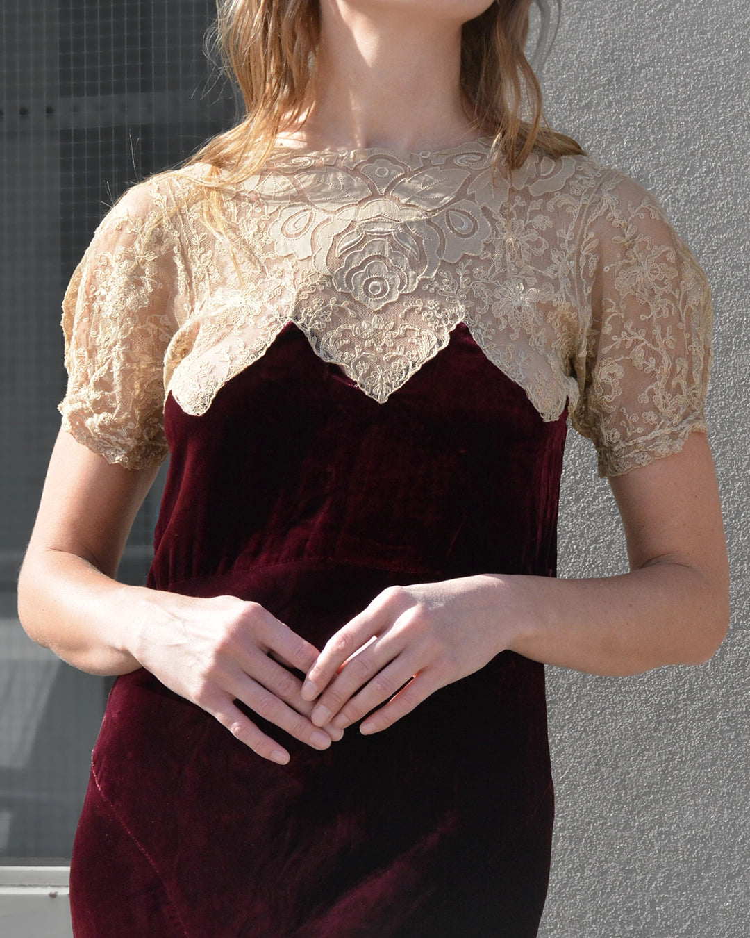 Vintage 1930s Bias-Cut Velvet and Lace Dress with Bolero