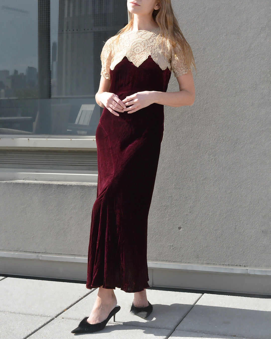 Vintage 1930s Bias-Cut Velvet and Lace Dress with Bolero
