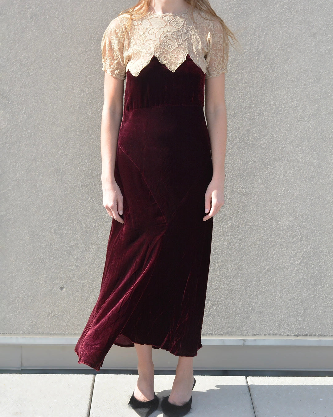 Vintage 1930s Bias-Cut Velvet and Lace Dress with Bolero