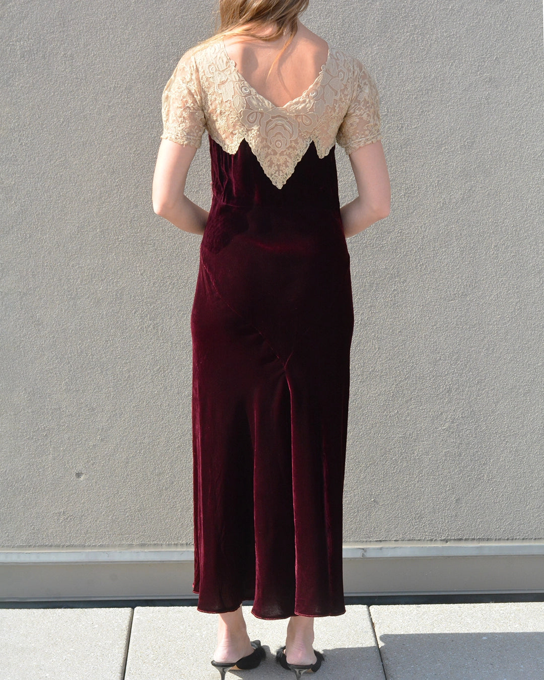 Vintage 1930s Bias-Cut Velvet and Lace Dress with Bolero