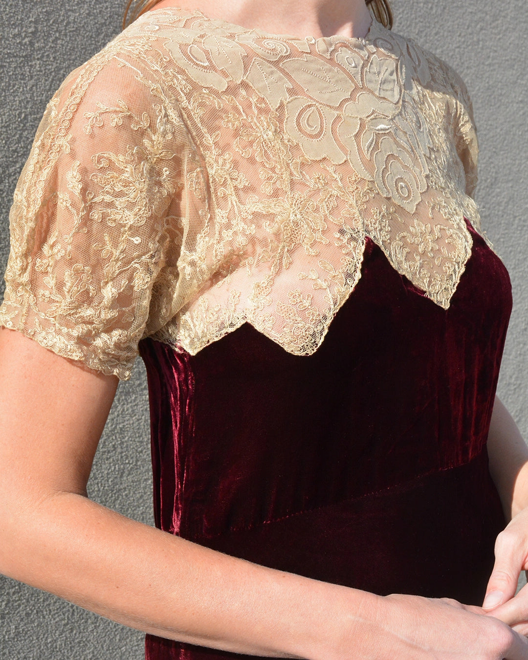 Vintage 1930s Bias-Cut Velvet and Lace Dress with Bolero
