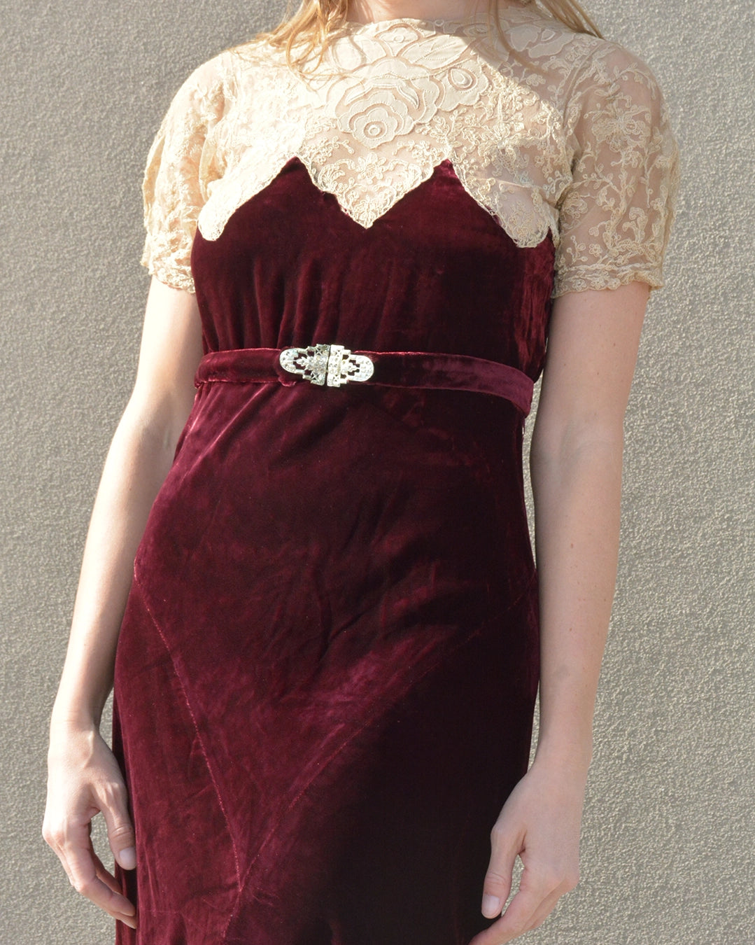 Vintage 1930s Bias-Cut Velvet and Lace Dress with Bolero
