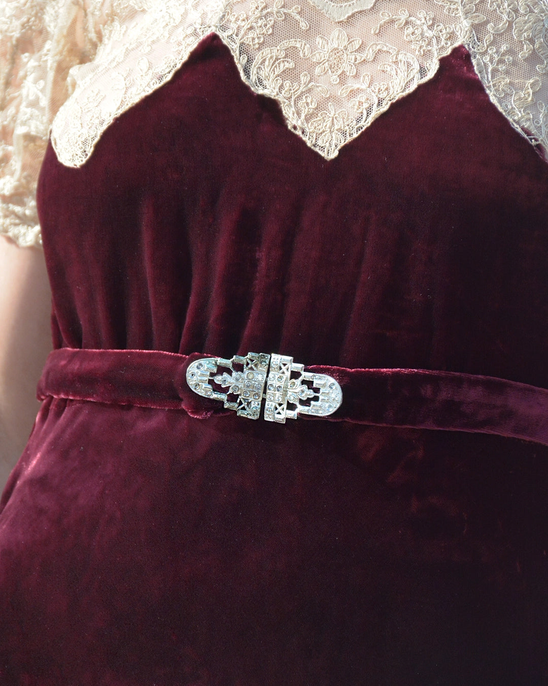 Vintage 1930s Bias-Cut Velvet and Lace Dress with Bolero